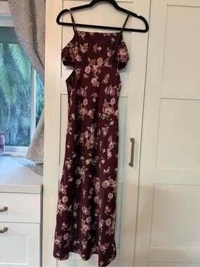 Altar'd State Burgundy Dress with Pink Rose Print
